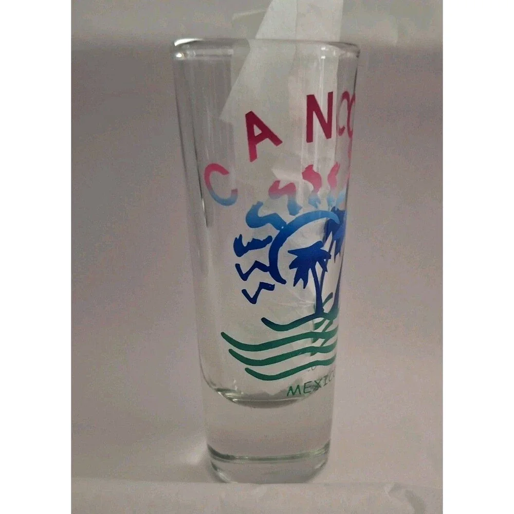 Cancun Mexico Shot Glass Tall Shooter Tropical Island Beach Palm Trees Sun